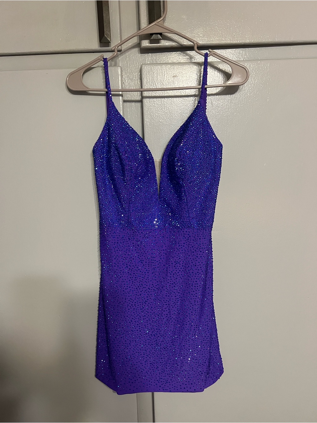 Electric Purple Sequin Spaghetti Strap Prom Dress